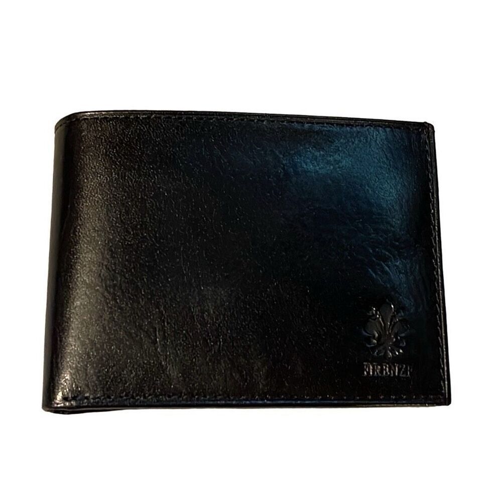 Vera‎ Pelle Firenze Mens Genuine Leather Card Money Slot Bi-Fold Wallet Black